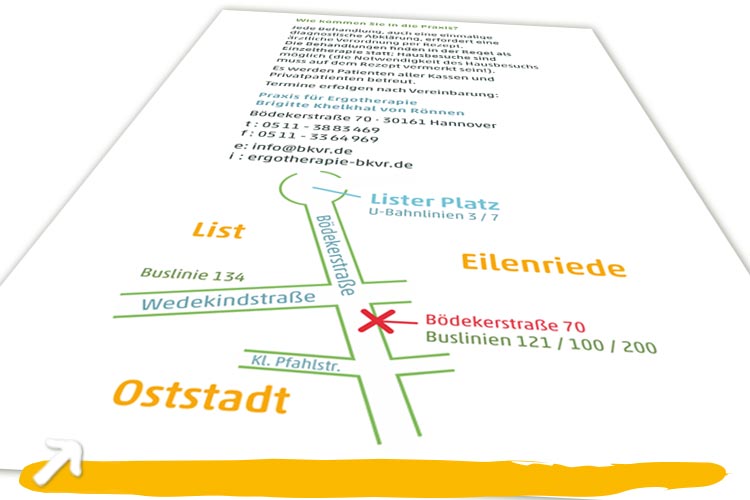 Praxis für Ergotherapie - Brigitte Khelkhal von Rönnen - Info-Blatt mit Anfahrtsskizze